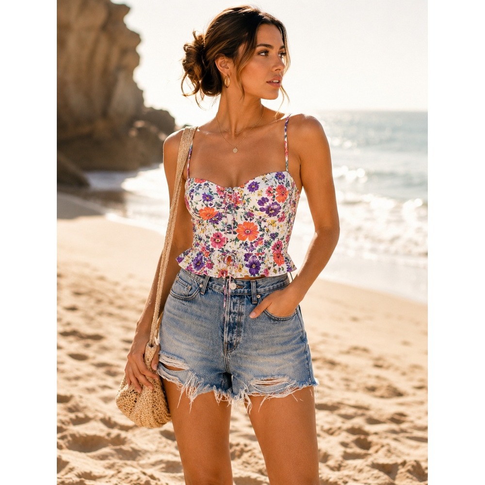 3x1 High Rise Distressed Denim Shorts Button Fly Zac Light Wash Size 26